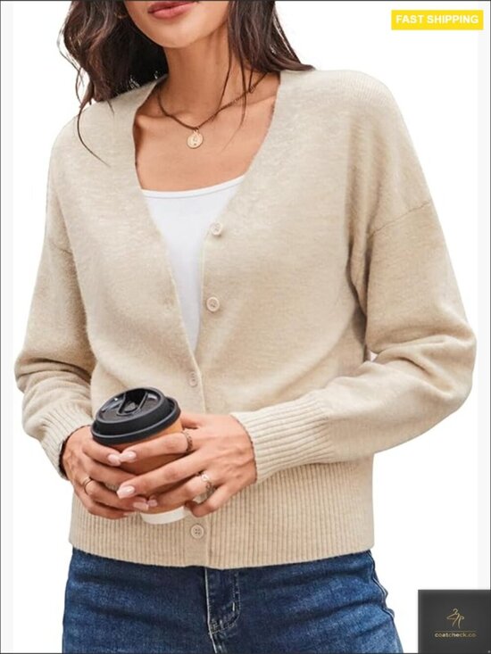 Sweaters - Lightweight Wool Blend Cardigan Chunky V-Neck Button Down Business Casual
